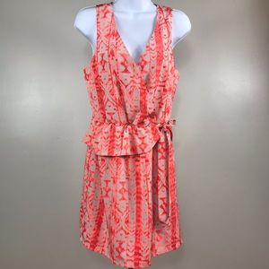 Forever 21 coral ruffle Aztec tie summer dress